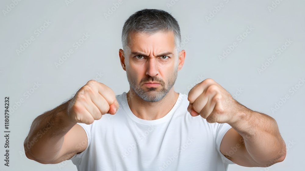 Intense action pose of a man studio setting portrait photography neutral background close-up view emotional expression Intense action pose of a man studio setting portrait photography neutral background close-up view emotional expression