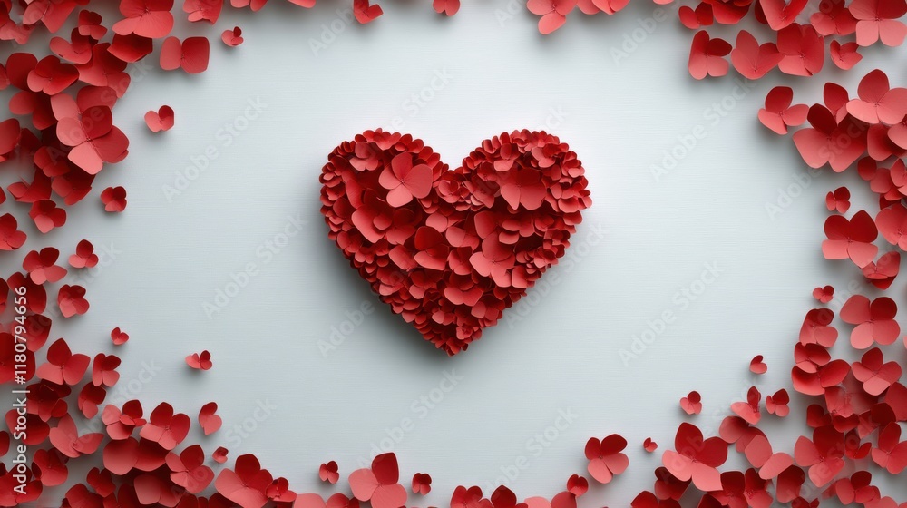 Realistic 2D Heart Shape Design with Paper Flower Border Realistic 2D Heart Shape Design with Paper Flower Border