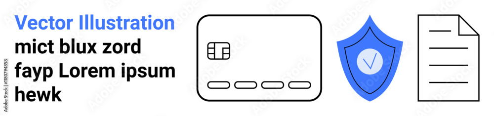 Credit card, shield with checkmark, and document representing security, trust, and protection. Ideal for finance, online security, data protection, secure transactions cyber safety identity Credit card, shield with checkmark, and document representing security, trust, and protection. Ideal for finance, online security, data protection, secure transactions cyber safety identity