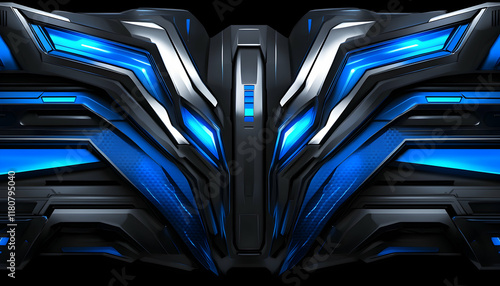 Futuristic abstract background with glowing blue and silver metallic panels, ideal for tech, gaming, or sci-fi projects.