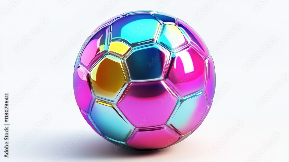 Naklejka premium Cleanly designed 3D football with vibrant panels, glossy highlights, and precise textures, isolated on white.