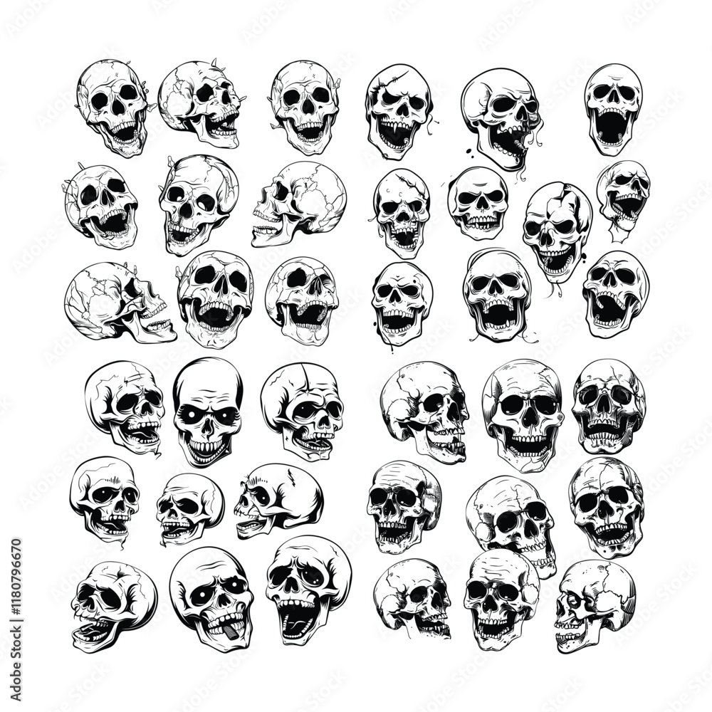 Set of skull hand drawn design vector template Set of skull hand drawn design vector template