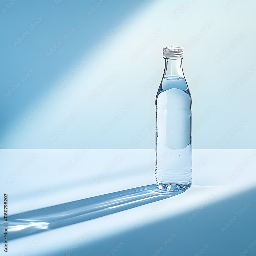 Refreshing water bottle on minimalist surface studio setting product photography bright lighting clean aesthetic Refreshing water bottle on minimalist surface studio setting product photography bright lighting clean aesthetic
