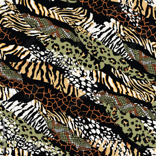 animal skin patchwork pattern on black background