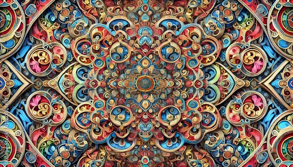 Abstract symmetrical patterns with intricate details and a vibrant color palette Abstract symmetrical patterns with intricate details and a vibrant color palette