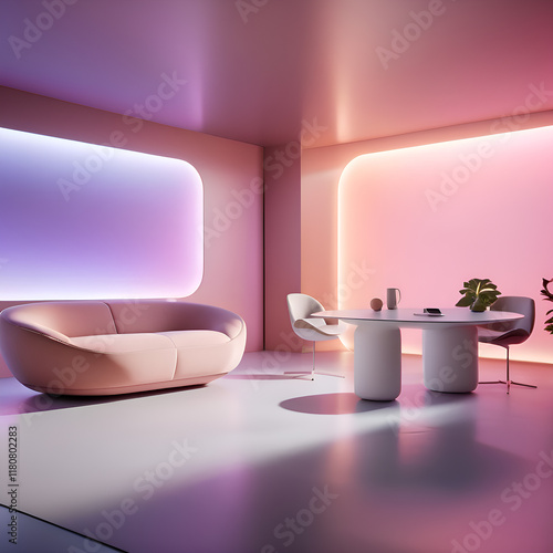 Room with a futuristic minimalist interior design photo