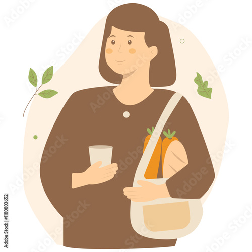 Green Lifestyle Human Illustration with Hand Drawn Design. Vector Character