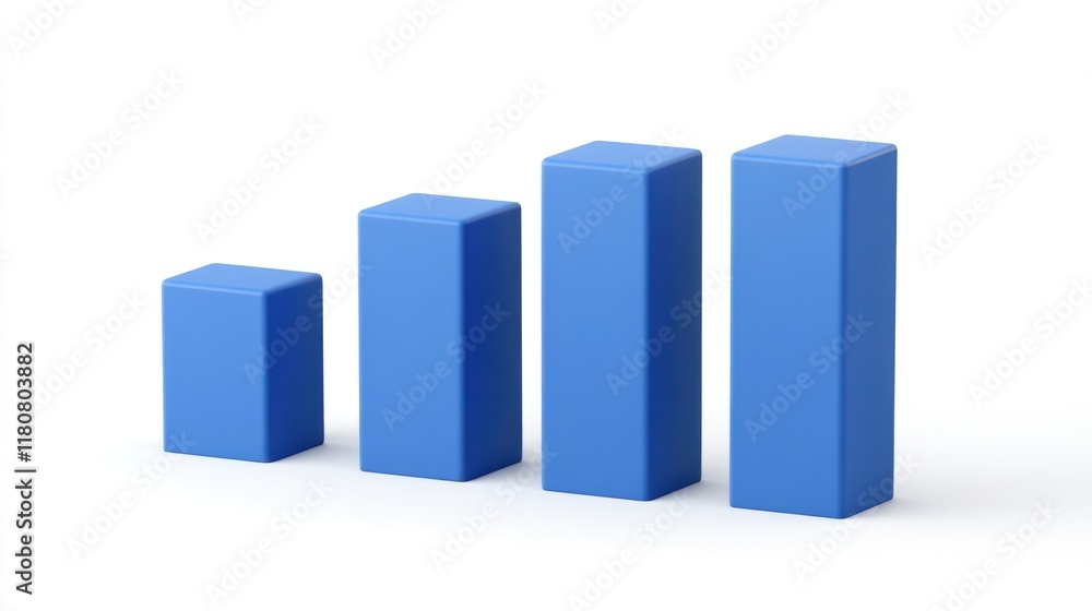 Matte blue 3D bar graph with smooth edges and progressive heights, isolated on white. Matte blue 3D bar graph with smooth edges and progressive heights, isolated on white.