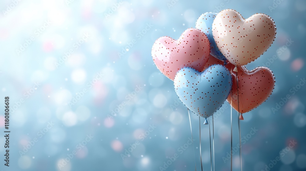 Fototapeta premium Heart Shaped Balloons on a Soft Blue Background for Valentines Day