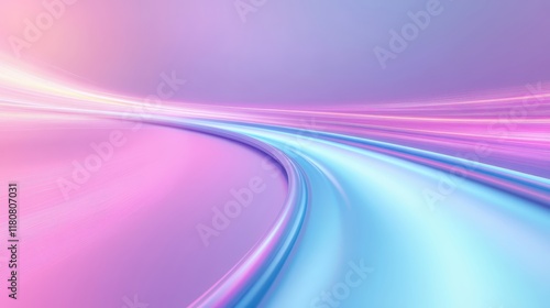 A long blue road with a pink background