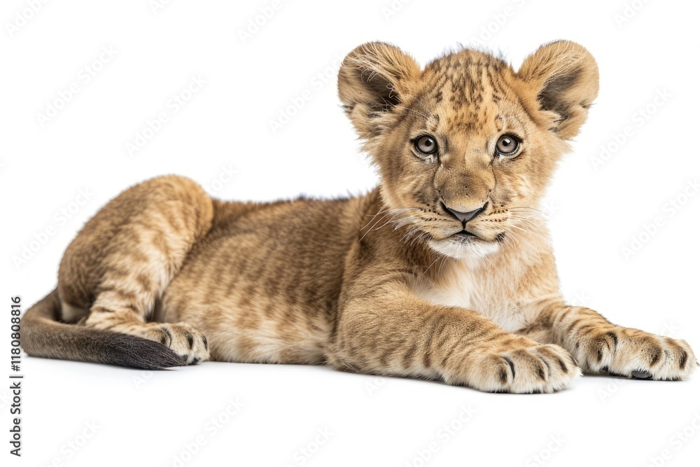 Pixel Perfect Image of Adorable Lion Cub Lying Isolated on Black Pixel Perfect Image of Adorable Lion Cub Lying Isolated on Black