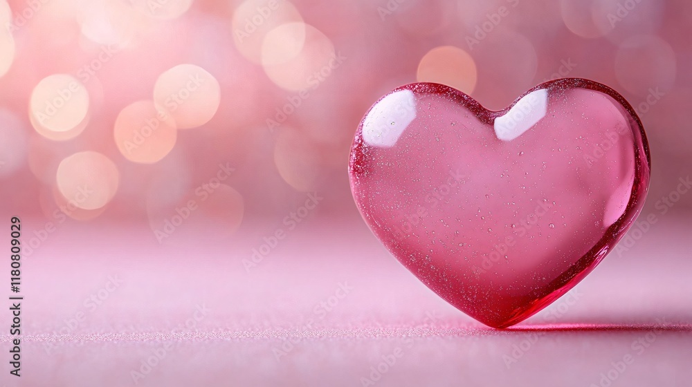 Fototapeta premium A glossy, oversized pink heart on a soft pastel pink surface, perfect for Valentine's Day promotions, romantic invitations, or dreamy social media posts.