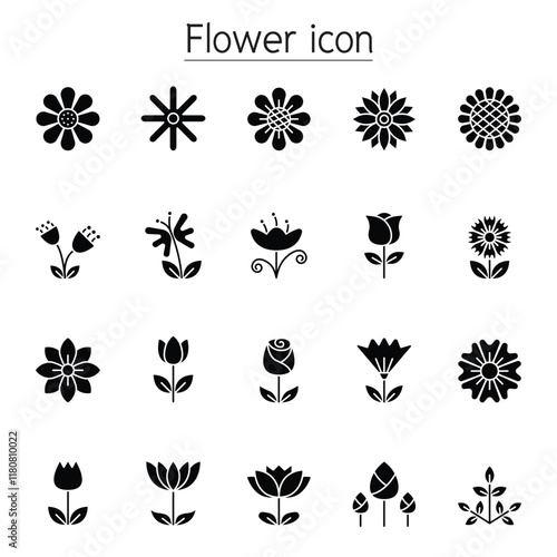 Flower icon set in thin line style