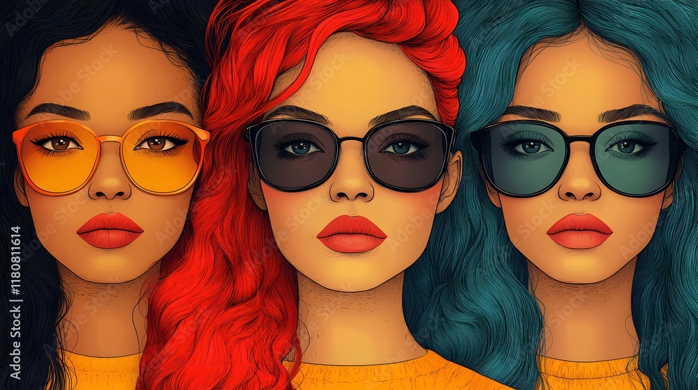Fototapeta premium Feminine and bold illustration of women facing challenges with resilience and confidence