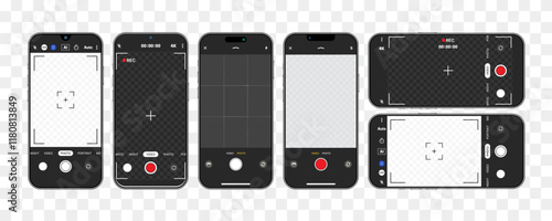 Smartphone Camera Interface: Photo and Video UI for Mobile Apps. Viewfinder, Grid, Focus, and Record Buttons. Vector Mockup for Photography and Selfies. Vector.
