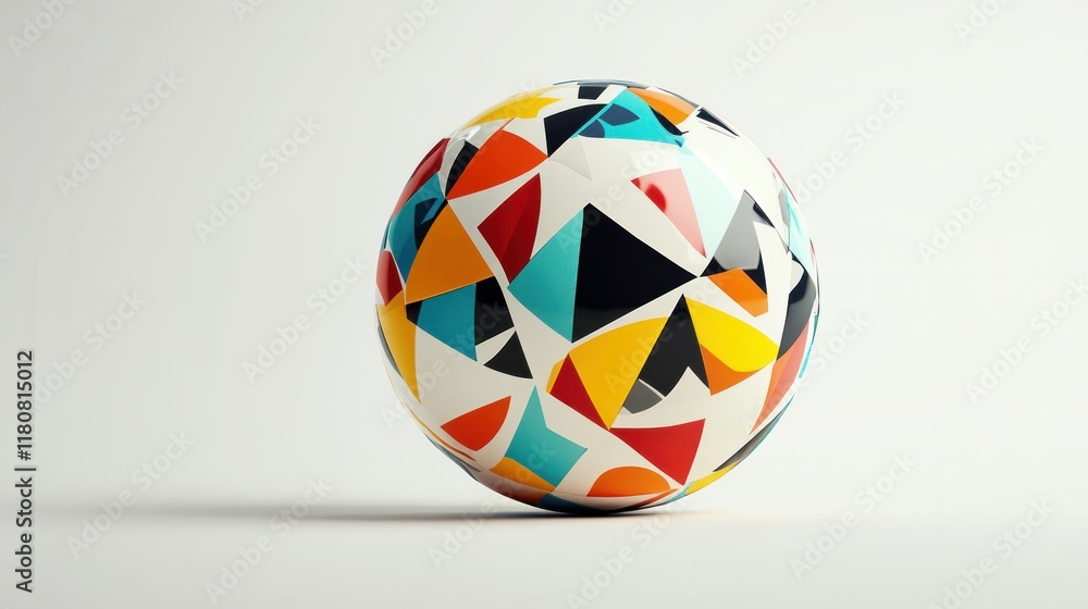 Obraz premium Vibrant 3D football with a glossy surface and bold geometric patterns, suspended against a white background.