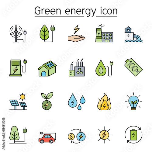Green energy icon set in thin line style