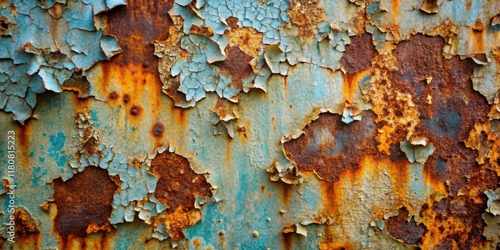 Textured Rusted Metal Surface with Peeling Teal Paint A Detailed Macro View Textured Rusted Metal Surface with Peeling Teal Paint A Detailed Macro View