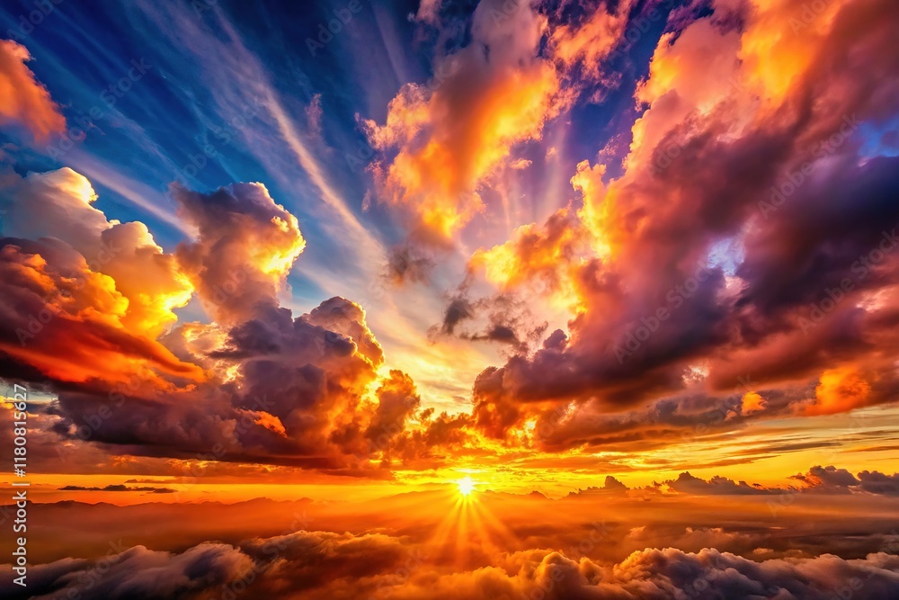 Fototapeta premium Breathtaking Sunset Cloudscape - Warm Colors Tranquil Atmosphere
