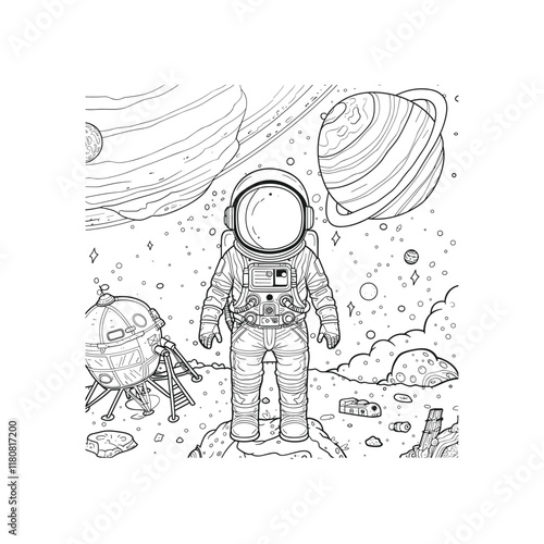 Astronaut doodle art drawing design vector template illustration