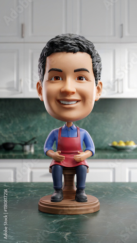 Bobblehead Chef Figurine in Kitchen Setting – Cooking and Culinary Theme photo