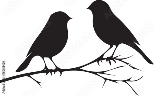 Wallpaper Mural Charming Birds on Branch Silhouette Vector Illustration Love Concept Torontodigital.ca