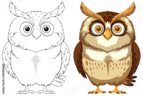 Owl Illustration with Outline and Color