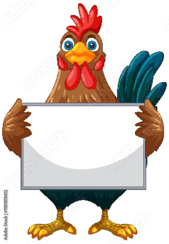 Cartoon Rooster Holding Blank Sign