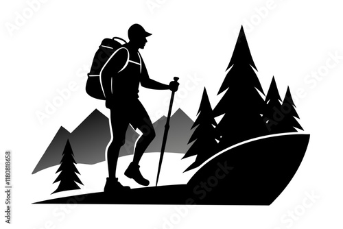 hiking man  silhouette vector 