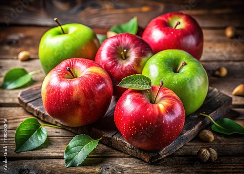 Fresh Red and Green Apples on Wood - Nature Photography