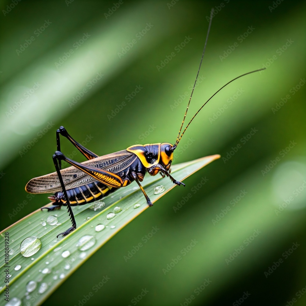 A captivating close-up shot of a small insect resting on a leaf, showcasing the intricate details of its body and the texture of the green foliage. A captivating close-up shot of a small insect resting on a leaf, showcasing the intricate details of its body and the texture of the green foliage.