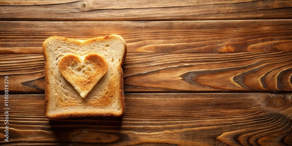 Heart-shaped toast on rustic wood background, perfect for romantic breakfast or Valentine's Day theme Heart-shaped toast on rustic wood background, perfect for romantic breakfast or Valentine's Day theme