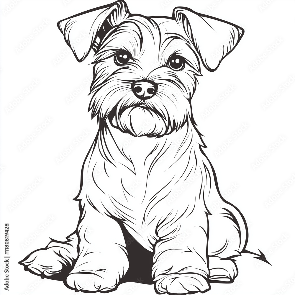 Simple line drawing of a baby Miniature schnauzer full body on a white background, Simple line drawing of a baby Miniature schnauzer full body on a white background,