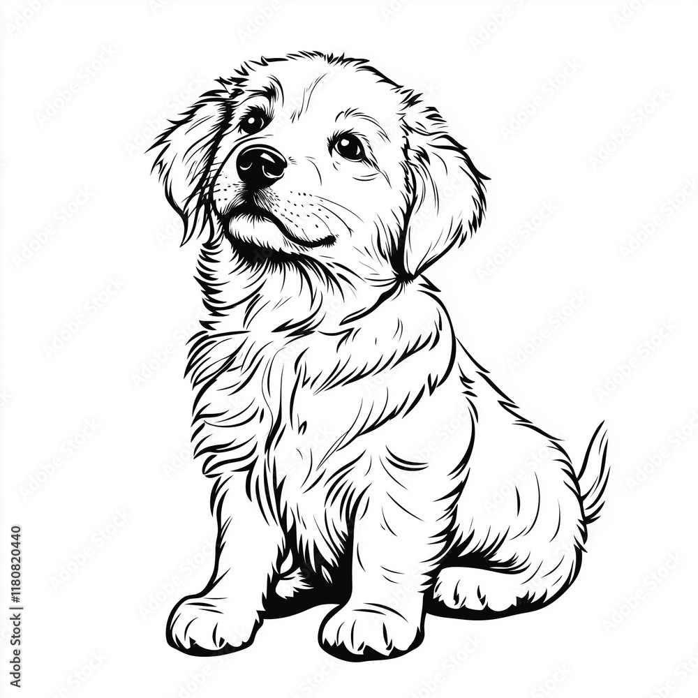 Fototapeta premium Simple line drawing of a baby golden on a white background, with a simple design