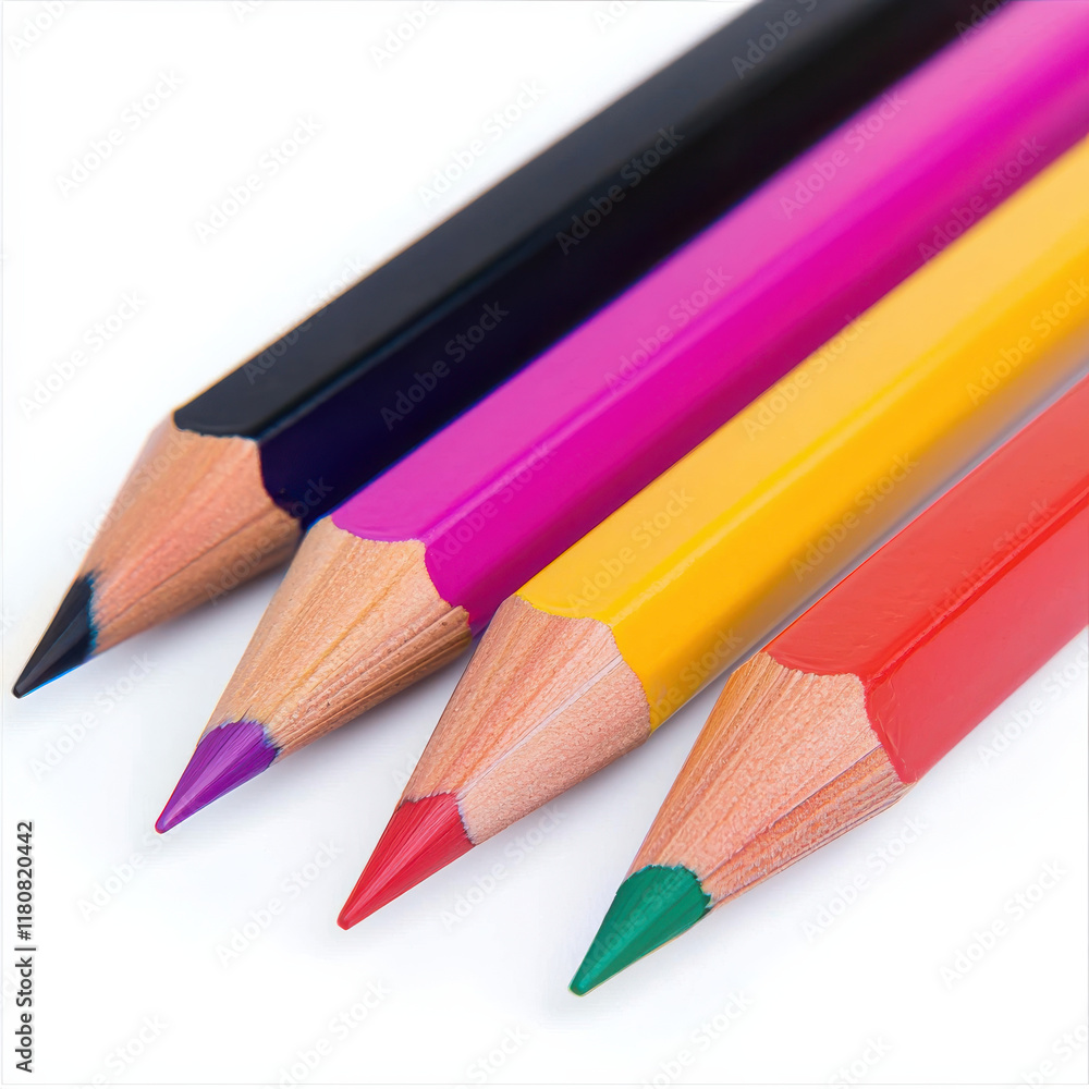 Fototapeta premium Colorful pencils with sharp tips on white background