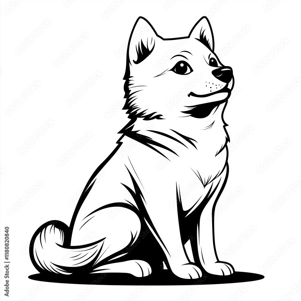 Simple line drawing of a Shiba Inu full body on a white background Simple line drawing of a Shiba Inu full body on a white background