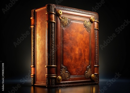 Ornate Leather Book, Luxurious Antique Book, Detailed Book Cover, Metal Corner Book photo