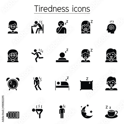 Tiredness, sleepy icons set in thin line style