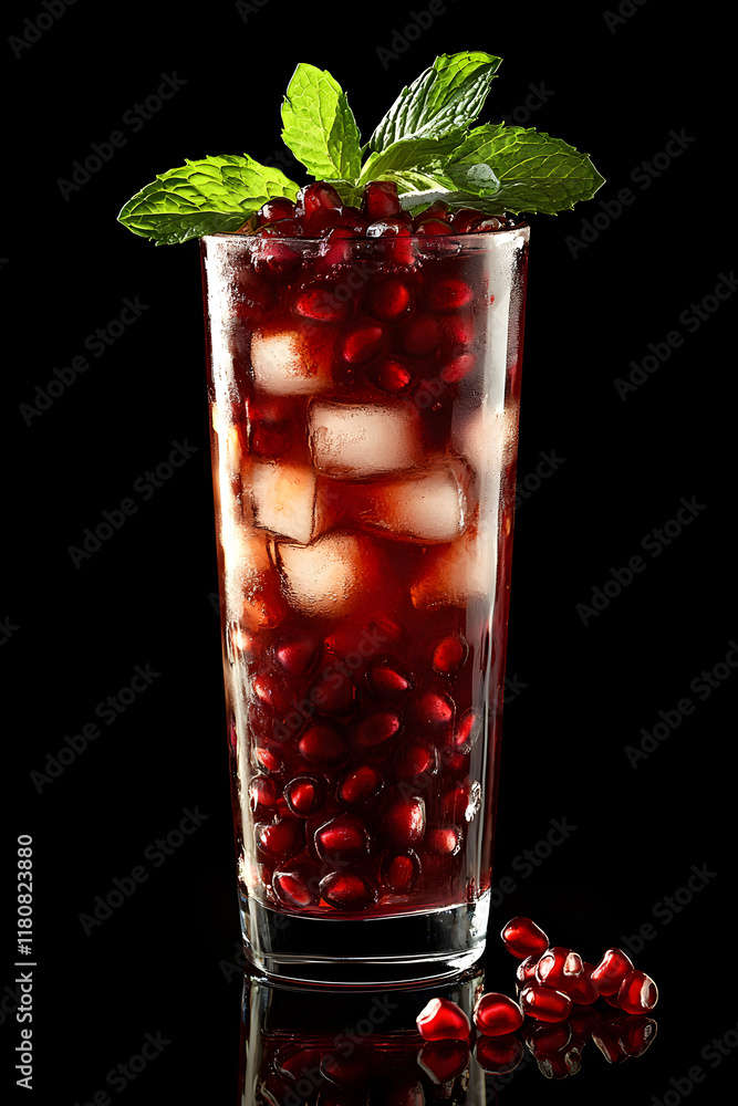 Refreshing Pomegranate Elixir with Jewel-like Seeds and Fresh Mint Garnish Refreshing Pomegranate Elixir with Jewel-like Seeds and Fresh Mint Garnish