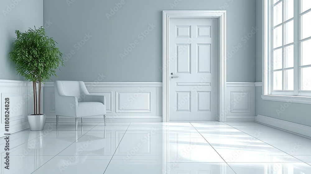 Modern Minimalist Room Design With White Door and Chair Modern Minimalist Room Design With White Door and Chair
