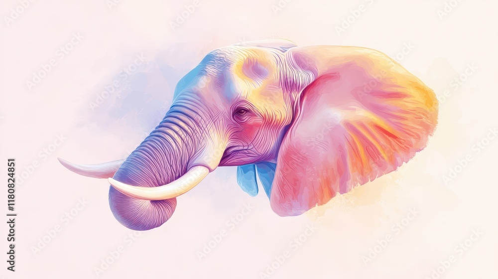 Fototapeta premium A colorful elephant with pink and orange on its face
