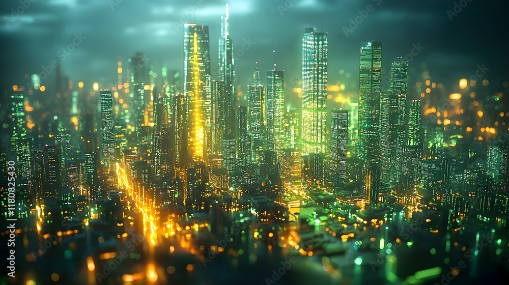 Futuristic Cityscape with Nanomorphing Skyscrapers and Glowing Neon Lights Futuristic Cityscape with Nanomorphing Skyscrapers and Glowing Neon Lights