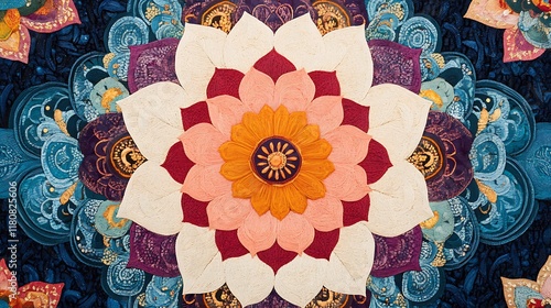 Intricate Mural Depicting the Eightfold Path with Vibrant Colors and Detailed Floral Patterns Symbolizing Spiritual Journey and Enlightenment