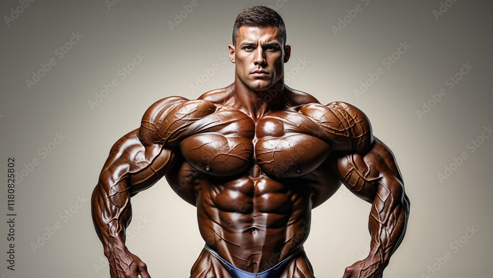 Muscular man posing, showing off his physique. Muscular man posing, showing off his physique.