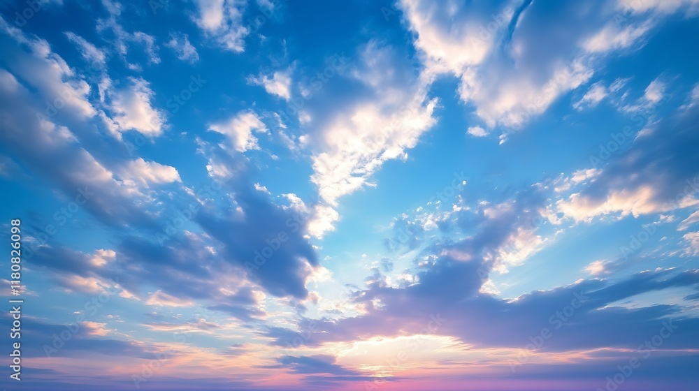 Obraz premium Sunset sky, colorful clouds, horizon, peaceful scene, nature background.