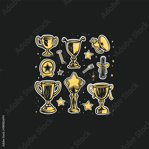 Trophy doodle art design vector template illustration