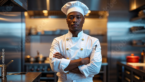 Fototapeta Naklejka Na Ścianę i Meble -  Confident male chef in a professional kitchen. (2)
