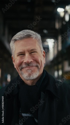 A middle aged man looking in the camera and laughing uncontrollably.