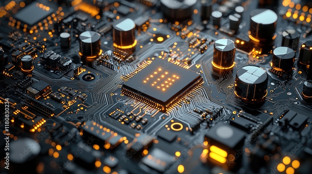 Close-up of a Circuit Board: Exploring the Intricate Details of Modern Technology. The image showcases the complexity and beauty of microchips and electronic components. Close-up of a Circuit Board: Exploring the Intricate Details of Modern Technology. The image showcases the complexity and beauty of microchips and electronic components.