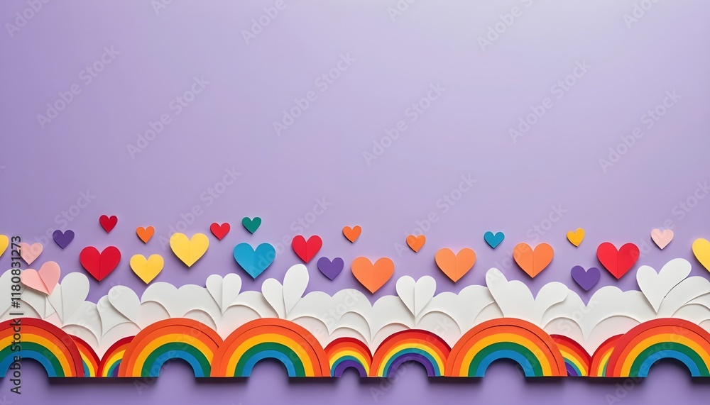 A decorative border featuring paper-cut rainbow hearts, crafted for an illustration commemorating Pride Month. A decorative border featuring paper-cut rainbow hearts, crafted for an illustration commemorating Pride Month.